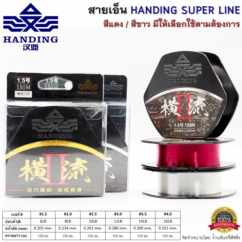 สาย PE สายเอ็นตกปลา Handing Super Line สีแดง/สีขาวใส ยาว 150เมตร/ม้วน