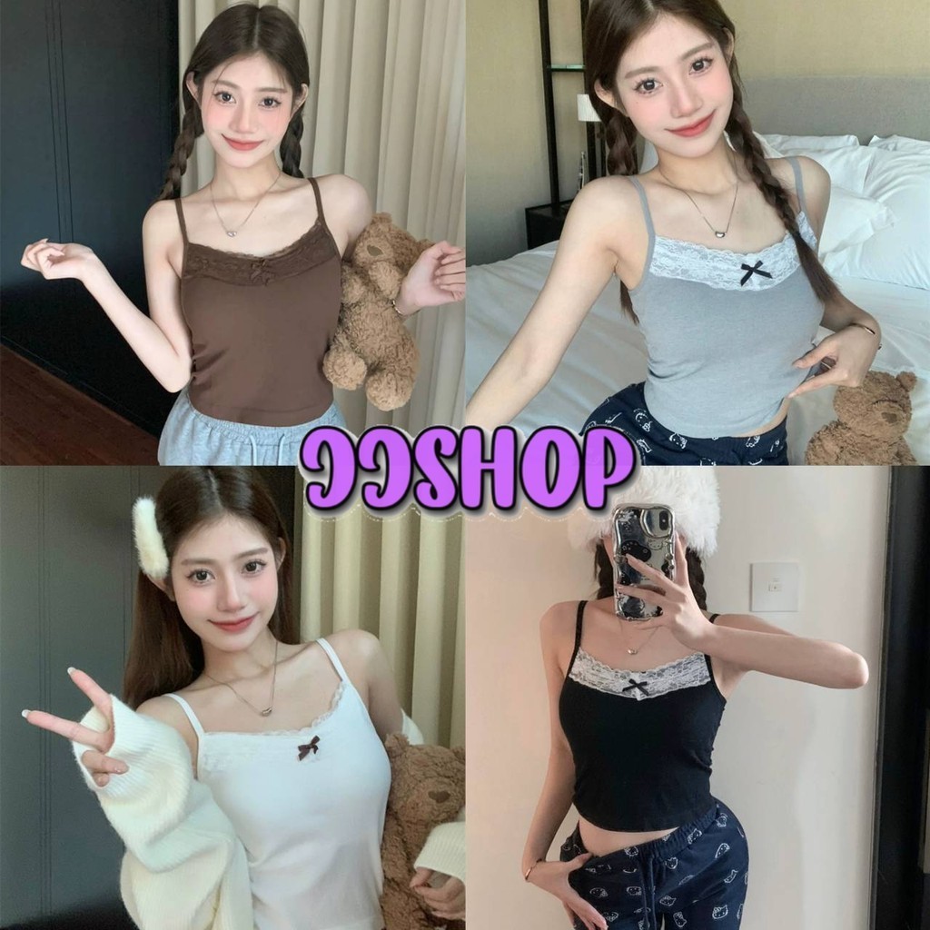 JJ Shop​ ​พร้อมส่ง เสื้อสายเดี่ยว มีฟองน้ำ ขอบลูกไม้ติดโบว์ "FY2050/FY311New" -H