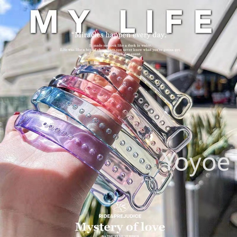 สายนาฬิกาข้อมือซิลิโคนใส เปลี่ยนสีได้ สําหรับ Mi Band 8 7 6 5 4 3 Xiaomi 8 Smart Sports Fitness Wris