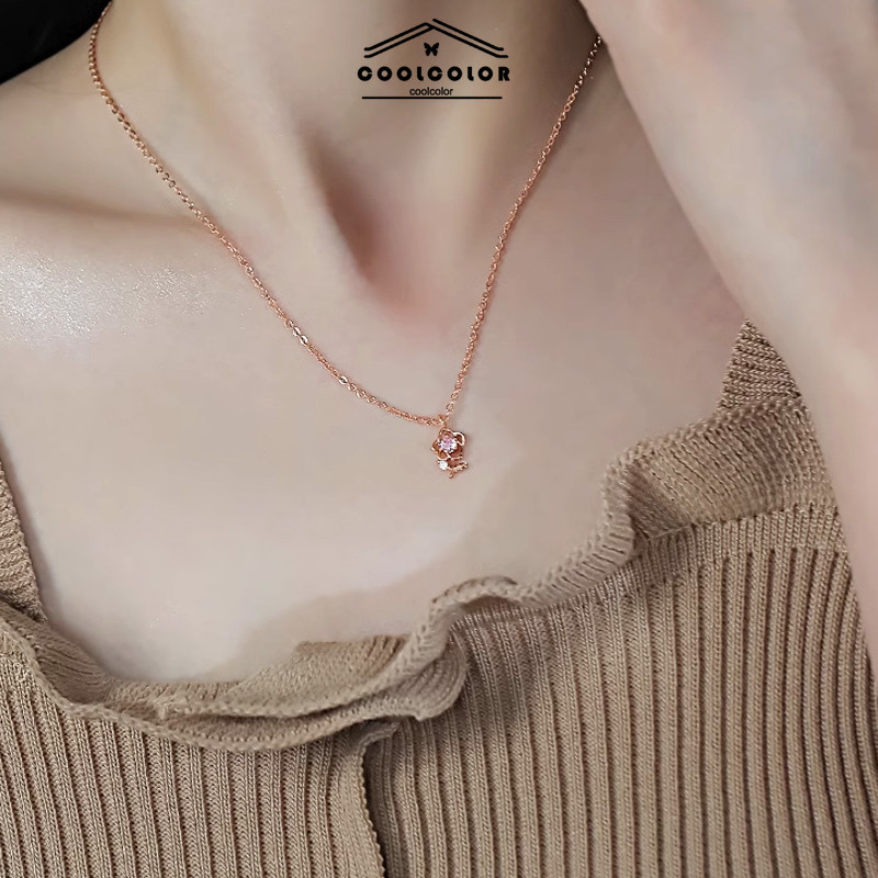 ในไทยCOD✨สร้อยคอเพชรสีชมพูกุหลาบสไตล์อ่อนโยนหวานโซ่ไหปลาร้าแสงหรูหรา Niche สร้อยคอสำหรับสุภาพสตรีcoolcolor.TH