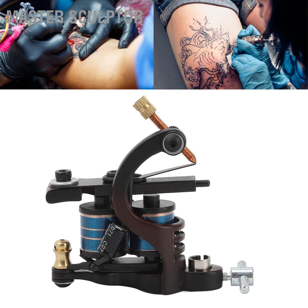 Master Sculptor 10 Wraps Tattoo Coil Machine Strong Power Zinc Alloy Shader สำหรับ Professional สีดำ