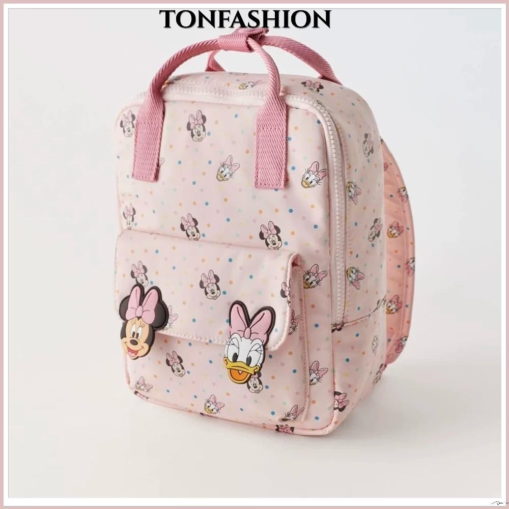 Tonfashion กระเป๋าเป้สะพายหลัง กระเป๋านักเรียน พิมพ์ลายการ์ตูนมินนี่เมาส์ มีซิป ขนาดเล็ก สีชมพู สําหรับเด็ก