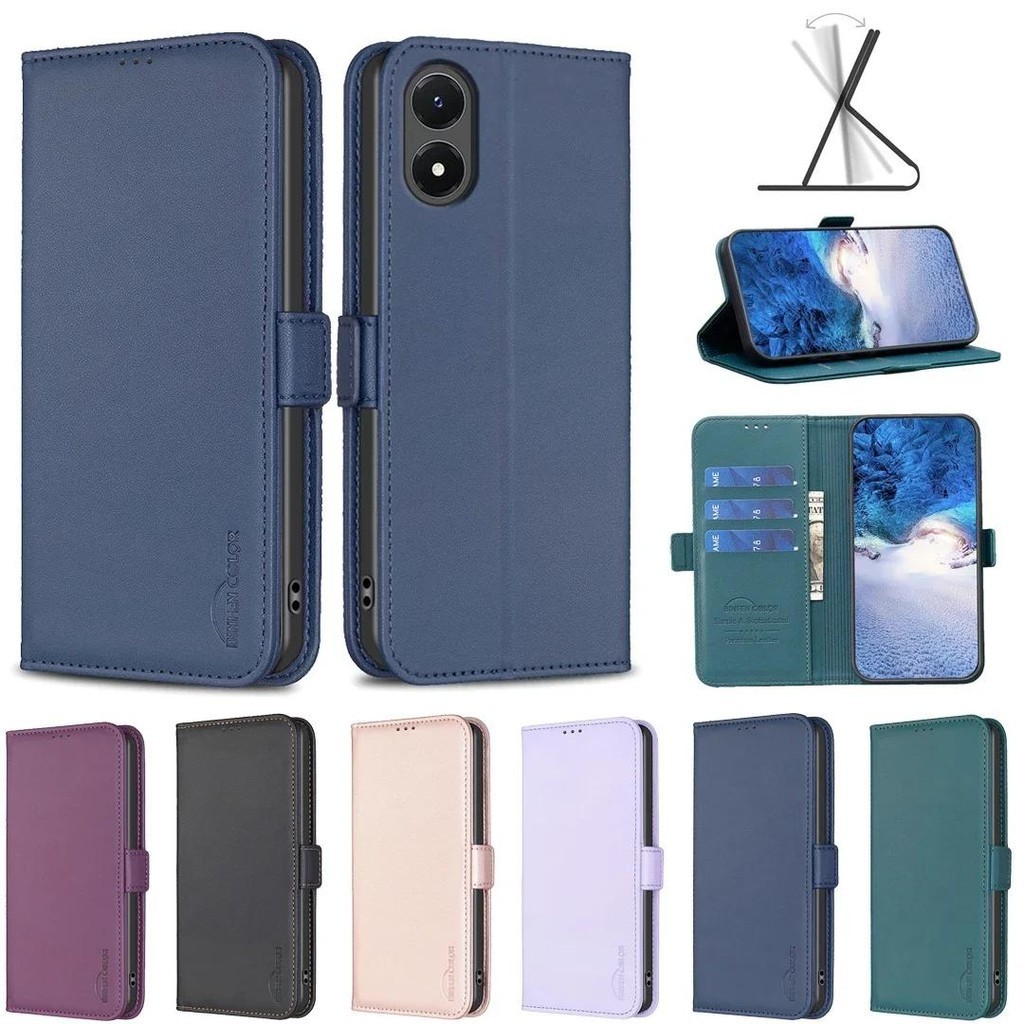 เคสโทรศัพท์หนัง ฝาพับ พร้อมช่องใส่บัตร สําหรับ Oppo Vivo Y02 4G Y02A Y11 2023 Y02S Y16 Y35 Y56 5G
