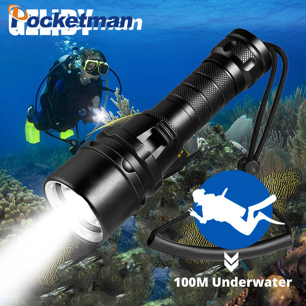 ไฟฉายดําน้ํา LED สว่างมาก T6 L2 IP68 กันน้ํา ใช้แบตเตอรี่ 18650