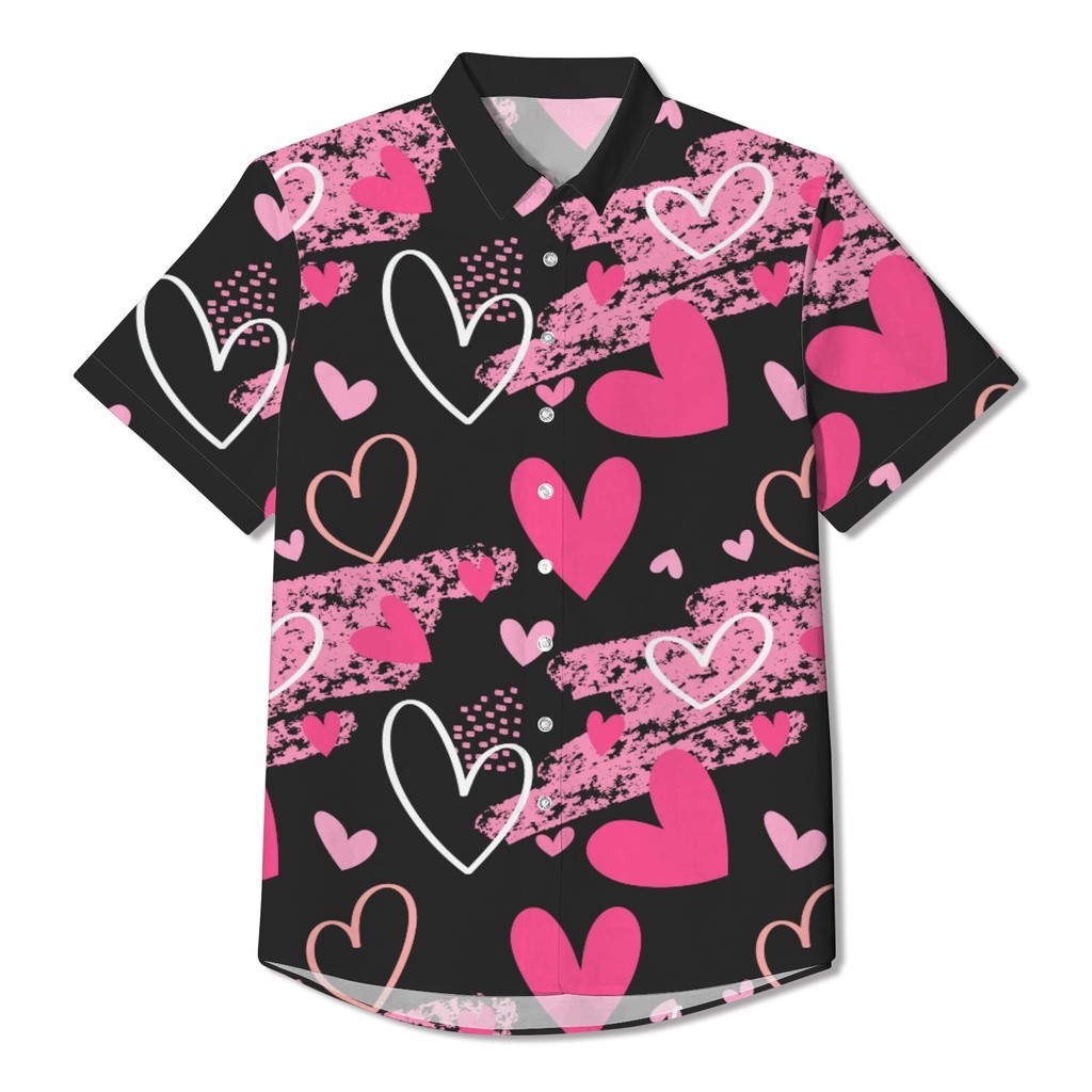 เสื้อเชิ้ตลําลอง คอปก ลายหัวใจ เหมาะกับวันวาเลนไทน์
