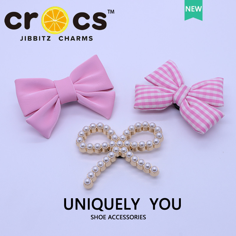 jibbitz crocs แท้ โบว์ไข่มุก สีชมพู อุปกรณ์เสริมรองเท้า แฟชั่น