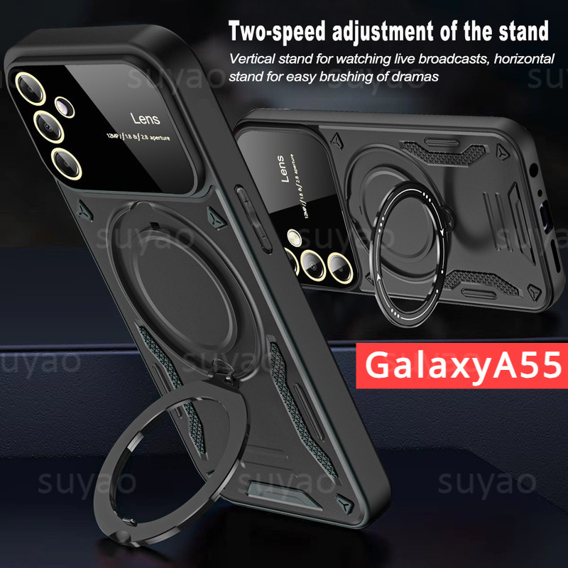 เคสโทรศัพท ์ ใช ้ งานร ่ วมกับ Samsung A55 A15 A35 5G 2024 ผู ้ ถือแหวนโลหะขาตั ้ ง SamsungA55 SamsungA15 ป ้ องกันหมุนซ ่ อน Fundas เลื ่ อนกล ้ องเกราะกันกระแทกปลอกฝาครอบ