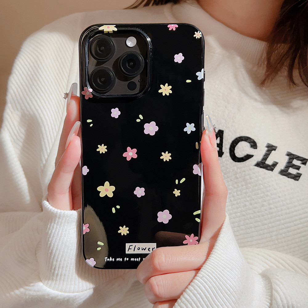เคสโทรศัพท์มือถือ ซิลิโคน tpu กันกระแทก ลายดอกไม้ สีดํา สําหรับ iphone 11 12 13 14 15 pro max plus x xr xs max 7 8 plus se2020 - รูปที่ 5