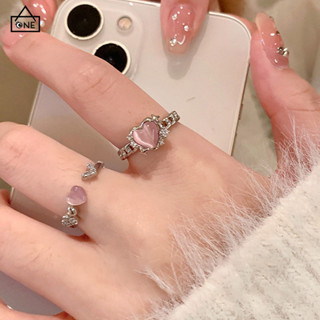 COD❤️แหวนหัวใจหินตาแมวประดับเพทายสีชมพูสไตล์เกาหลีแฟชั่นเปิด…