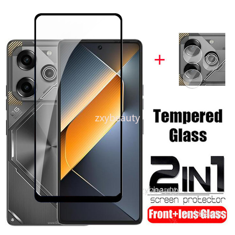 2in1 ฟิล์มกระจกนิรภัยกันรอยหน้าจอ แบบเต็มจอ สําหรับ Pova 6 5 Pro 4G 5G 2024 Pova6Pro Pova5 Pova5Pro 