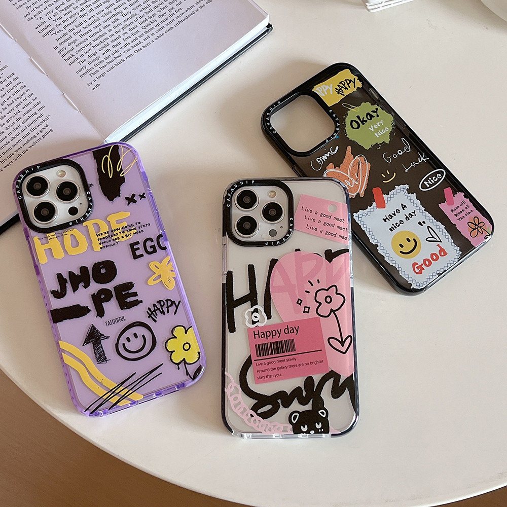 เคสโทรศัพท์มือถือแบบนิ่ม กันกระแทก ลายหน้ายิ้ม สีดํา สําหรับ iPhone 15ProMax 15Pro 15Plus 15 14 13 12 11 Pro Max - รูปที่ 6