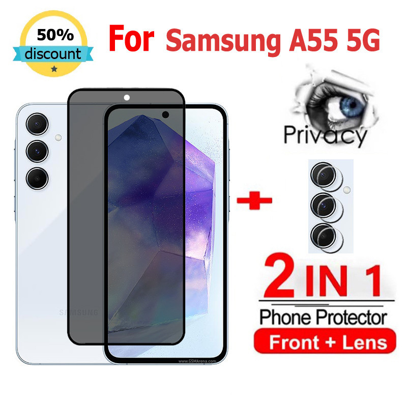 2 in 1 ฟิล์ม Samsung A55 5G ฟิล์มกระจกนิรภัยกันรอยหน้าจอ กันแอบมอง เพื่อความเป็นส่วนตัว สําหรับ Sams