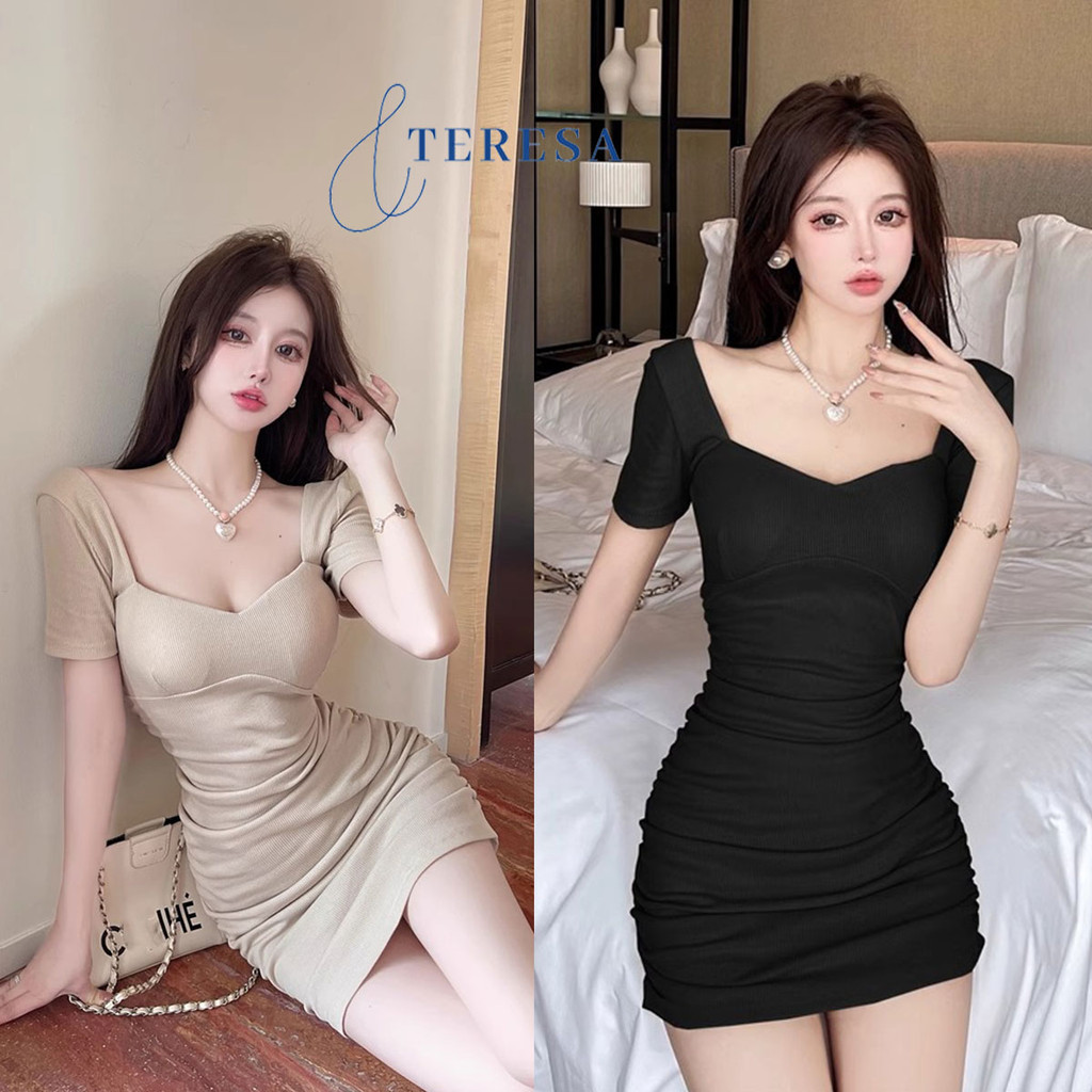 มินิเดรสคุณหนูกระโปรงสั้น รัดรูปทรงสวย สไตล์เกาหลี