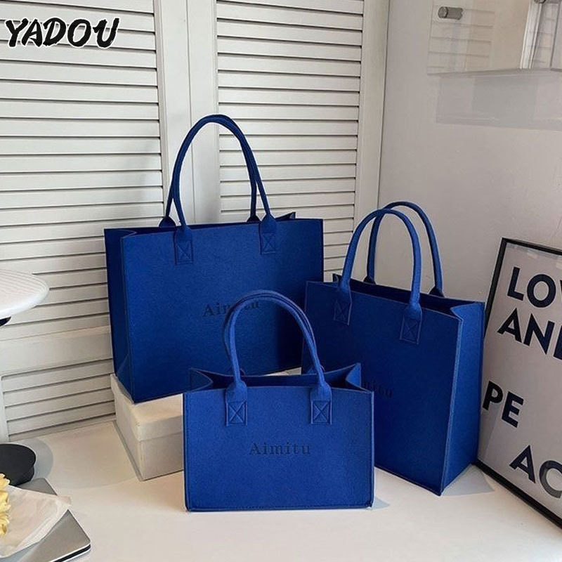 YADOU กระเป๋าถือ ผ้าสักหลาด ขนาดใหญ่ จุของได้เยอะ พิมพ์ลายตัวอักษร สีพื้น สําหรับเดินทาง