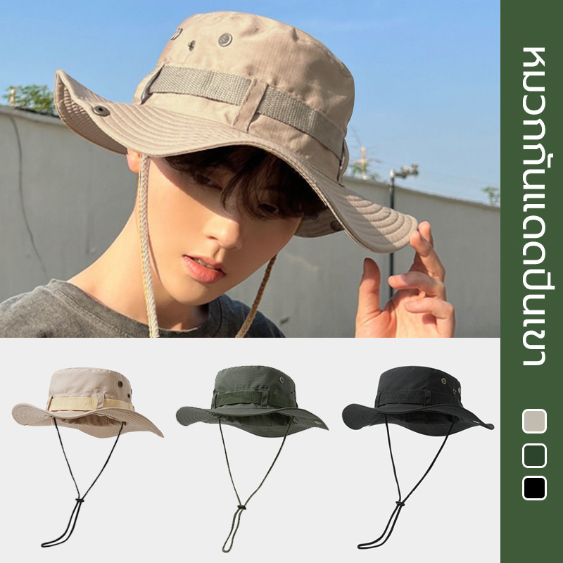 หมวกบักเก็ต หมวกกันแดด เดินป่า ใส่ได้ทั้งผู้หญิงผู้ชาย ใส่ได้2ด้าน มีสายคล้