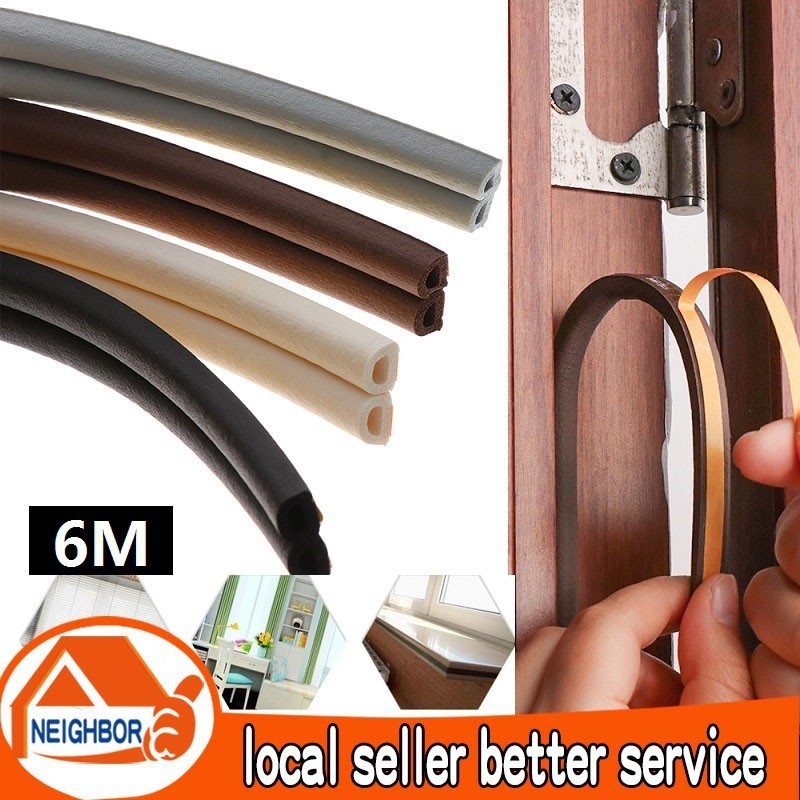 6M(3M*2) ประเภท D ประตูหน้าต่าง Soundproof Seal Strip Self-Adhesive ยางโฟมแถบกาว