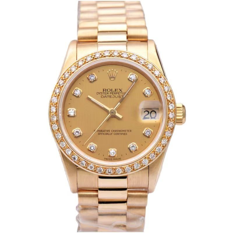 Rolex หญิง Golden Work 31 มม . Rolex ไดอารี ่ ประเภทเพชรด ้ านหลังอุปกรณ ์ เสริมแหวนอัตโนมัตินาฬิกาหญิง 68278
