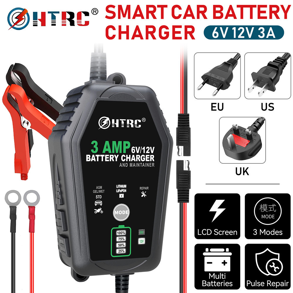 Htrc เครื่องชาร์จแบตเตอรี่รถยนต์ 6V 12V 3A สําหรับรถจักรยานยนต์