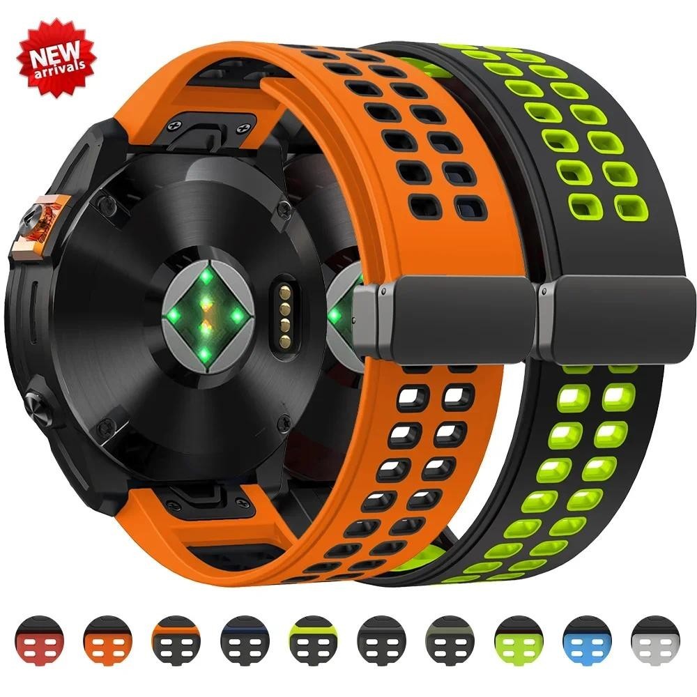สายนาฬิกาข้อมือซิลิโคน หัวเข็มขัดแม่เหล็ก 26 มม. 22 มม. สําหรับ Garmin Fenix 7 7X Pro 6 6X 5 5X Plus Forerunner945