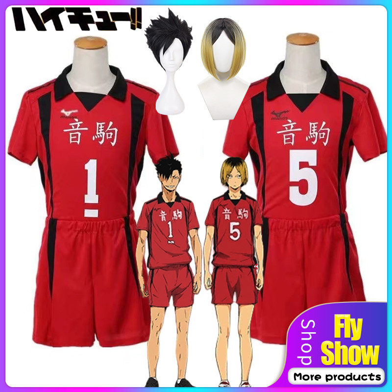 เสื้อกีฬาแขนสั้น คอสเพลย์อนิเมะ Haikyuu Nekoma Jersey Uniform Wig Kenma Kozume Tetsurou kuroo No 5 No 1