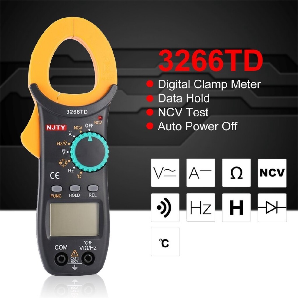 NJTY 3266TD แคลมป์มิเตอร์ Digital Clamp Meter 4000 Counts Auto Range Multimeter with NCV Test AC/DC 