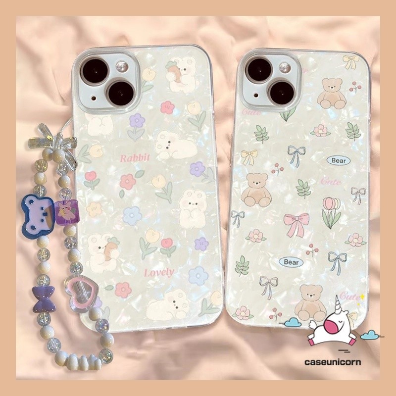 เคสโทรศัพท์มือถือ ลายดอกไม้ กระต่าย หมีน่ารัก พร้อมสายคล้องมือ สําหรับ Samsung A51 A05 A54 A52 A14 A05s A12 A13 A50s A21s A52s A03s A53 A02s A04 A31 A34 A20s A04s A30 A10s A30s A32 A04E A24 A23 A11