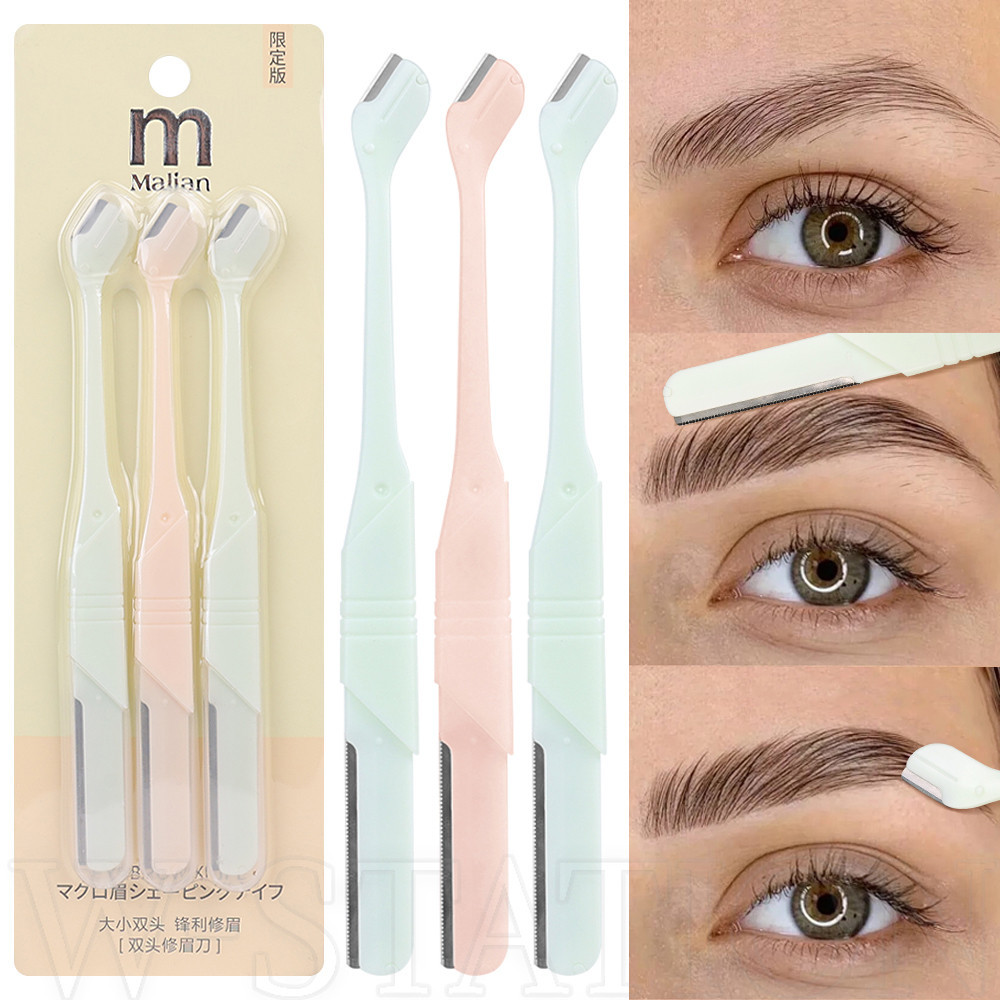 3 ชิ้น / เซต ที่กันคิ้ว สองหัว - ใบมีดสเตนเลส ปลอดภัย มีดโกนคิ้ว - สําหรับใบหน้า, รักแร้, คิ้ว - เครื่องกําจัดขน - เครื่องมือแต่งหน้า เพื่อความงาม อเนกประสงค์