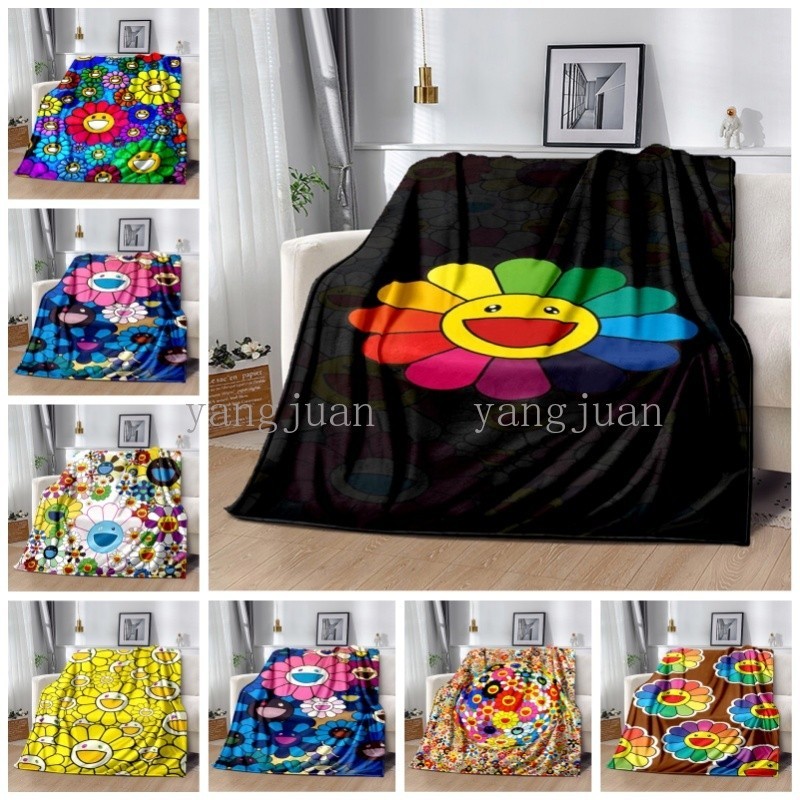 Murakami Takashi ผ้าห่มขนแกะนุ่ม สบาย ลายหน้ายิ้ม ดอกทานตะวัน หลากสี 258