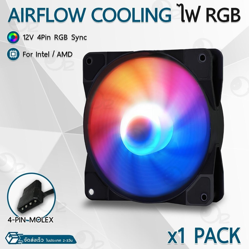 9Gadget - พัดลมคอม RGB ขนาด 12cm. 4Pin Molex ระบายความร้อน พัดลม สำหรับ PC เคสคอม ชุดน้ำ CPU - Air Cooling Fan RGB