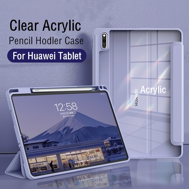 เคสอะคริลิคใส พร้อมช่องใส่ดินสอ สําหรับ Huawei Matepad 11.5 นิ้ว PaperMatte Edition Air 11.5 2023 11 10.4 Pro 11 10.8 Honor Pad 9 12.1 X9 X8 Pro 11.5