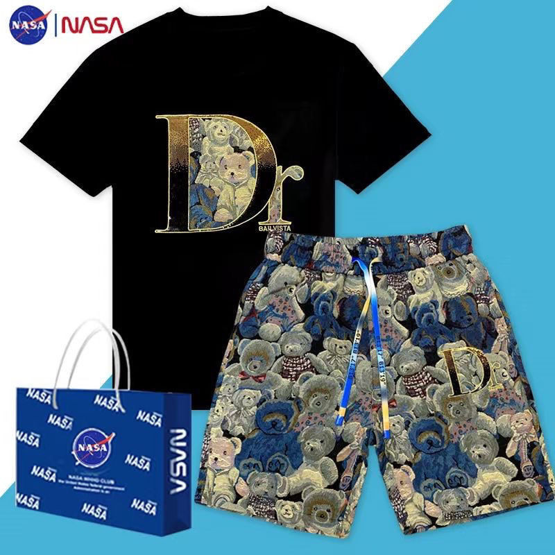 เสื้อแขนสั้น กางเกงขาสั้น พิมพ์ลาย หรูหรา แฟชั่นฤดูร้อน สไตล์ยุโรป สําหรับผู้ชาย