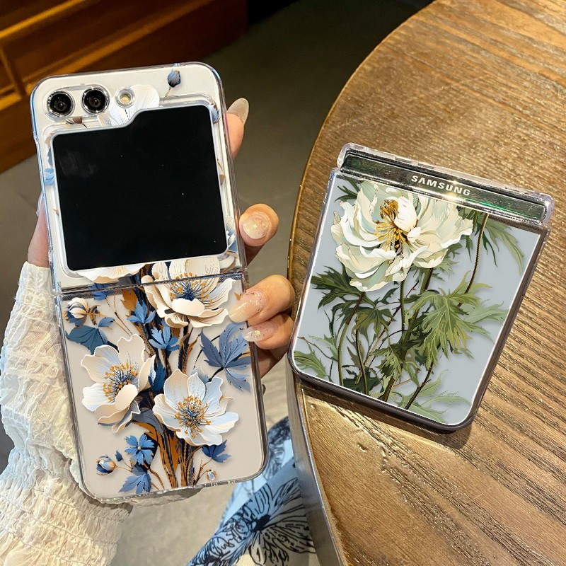 2-in-1 เคสโทรศัพท์มือถือแบบใส กันกระแทก ลายดอกไม้ สีชมพู แฟชั่น สําหรับ Samsung Z Flip 5 Z Flip5 ZFl