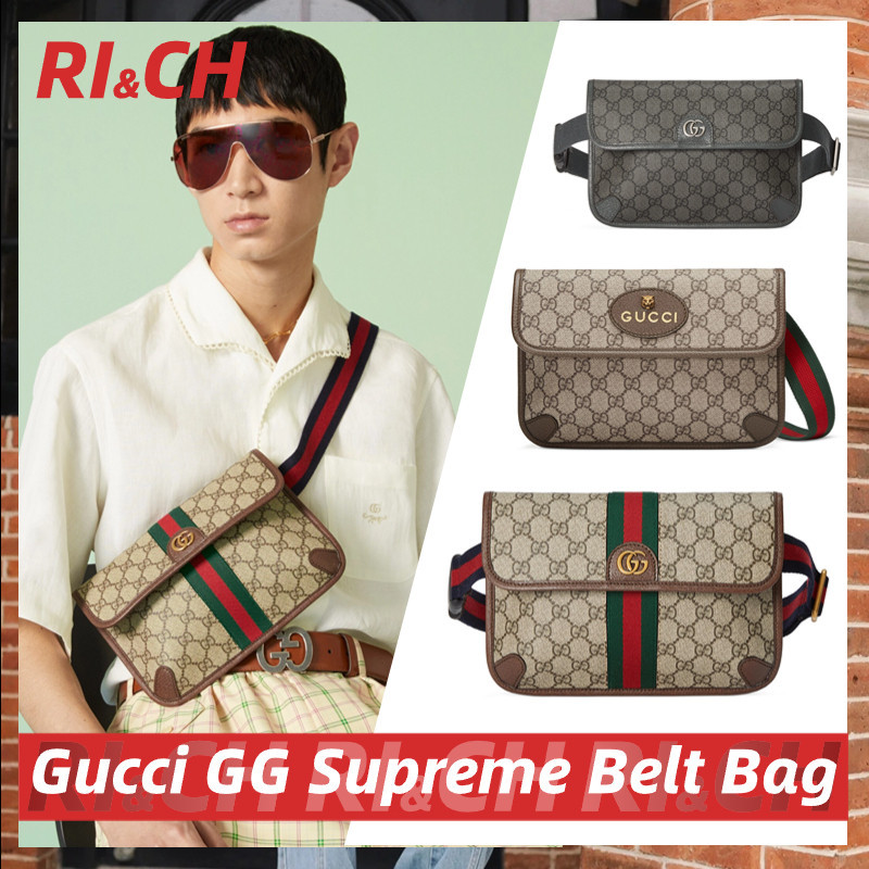 Wxwrich Gucci's ของแท้ ถูกที่สุด Gucci GG Supreme กระเป๋าเข็มขัด OPHIDIA GG ขนาดเล็ก CXVX