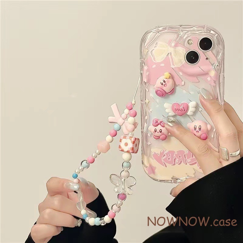 เคสโทรศัพท์มือถือนิ่ม กันหาย ลายการ์ตูนเด็กผู้หญิงน่ารัก 3D แฮนด์เมด สีชมพู พร้อมสร้อยข้อมือ สําหรับ iPhone 15 14 13 12 11 Pro MAX X XR XS MAX 7 8 Plus