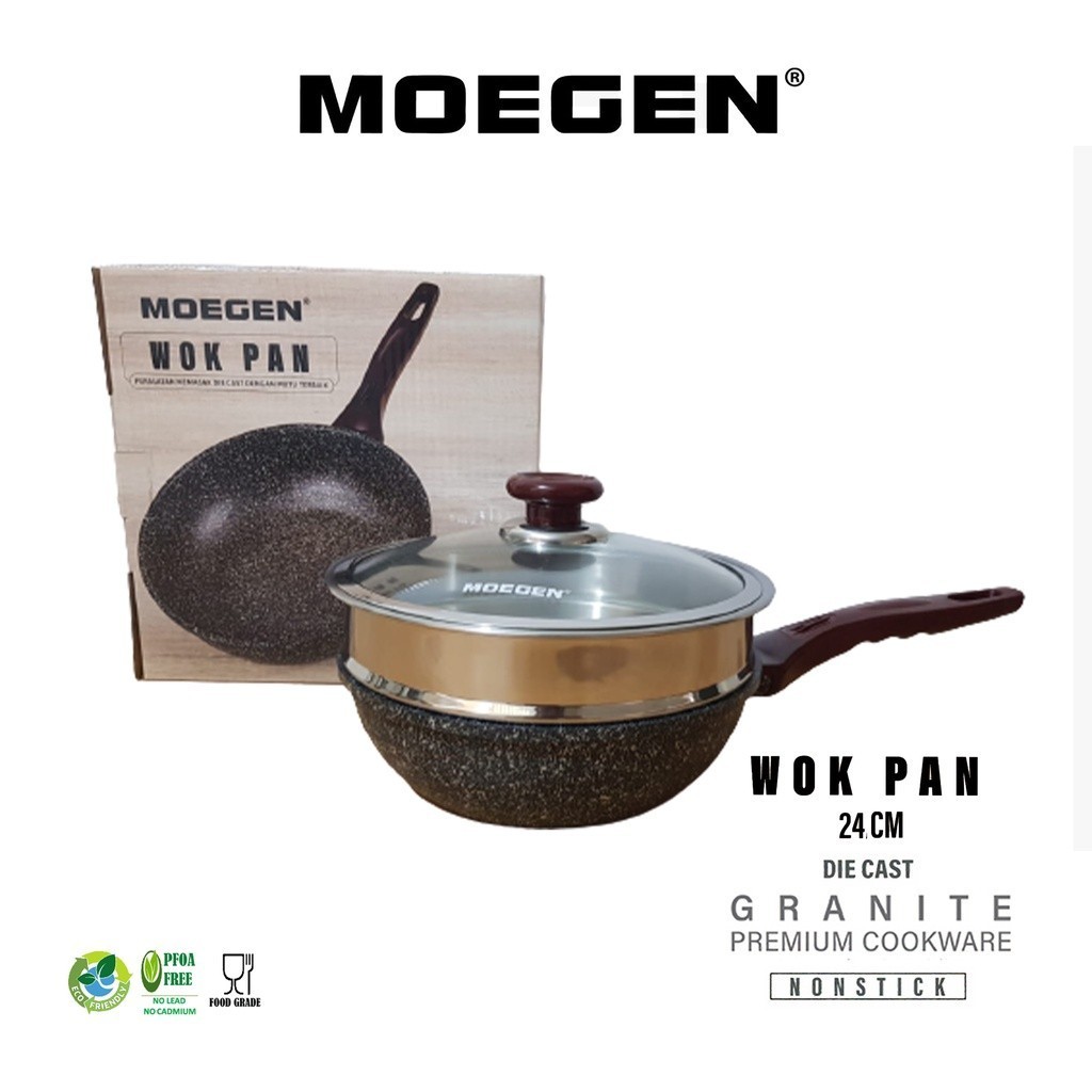 MOEGEN Wok Pan 24 ซม. Granite Plus Steamer / Steamer Non-Stick