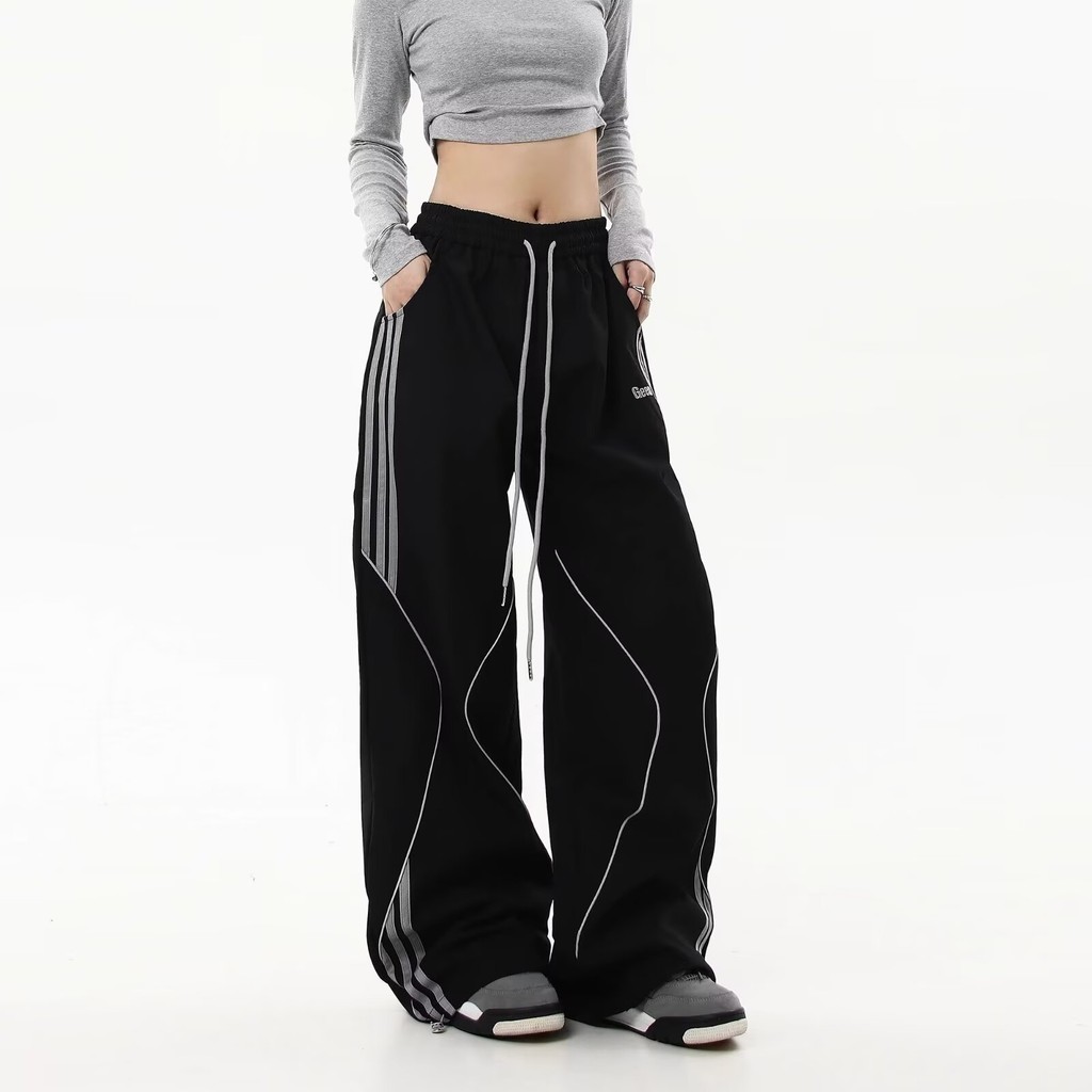 American High Street Slacks Womens Three-Bar Straight Leg Sweatpants Baggy Pants Men