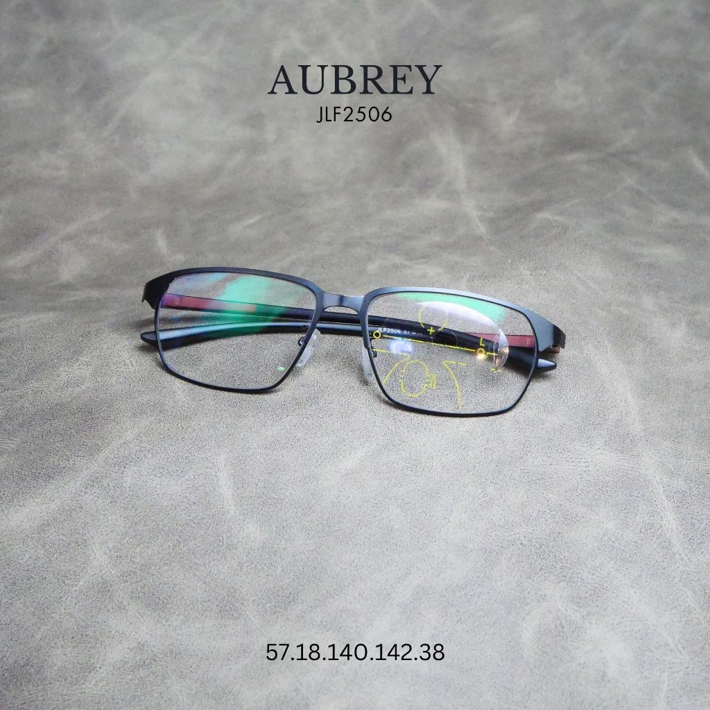 แว่นสายตายาว เลนส์โปรเกรสซีฟ มอง3ระยะ ไร้รอยต่อ รุ่น Aubrey ออเบร์ JLF2506 เลนส์ออกแดดเปลี่ยนสีเทาดำ
