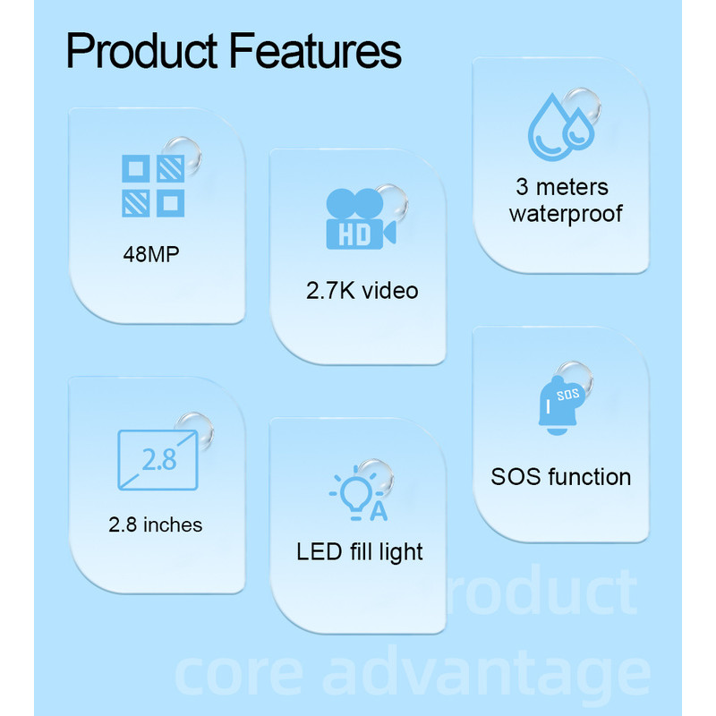 กล้องกันน้ํา HD IP68 กันน้ําสามเมตร 18x ซูมดิจิตอลจอแสดงผลหน้าจอคู่ Selfie switch กล้อง CCD