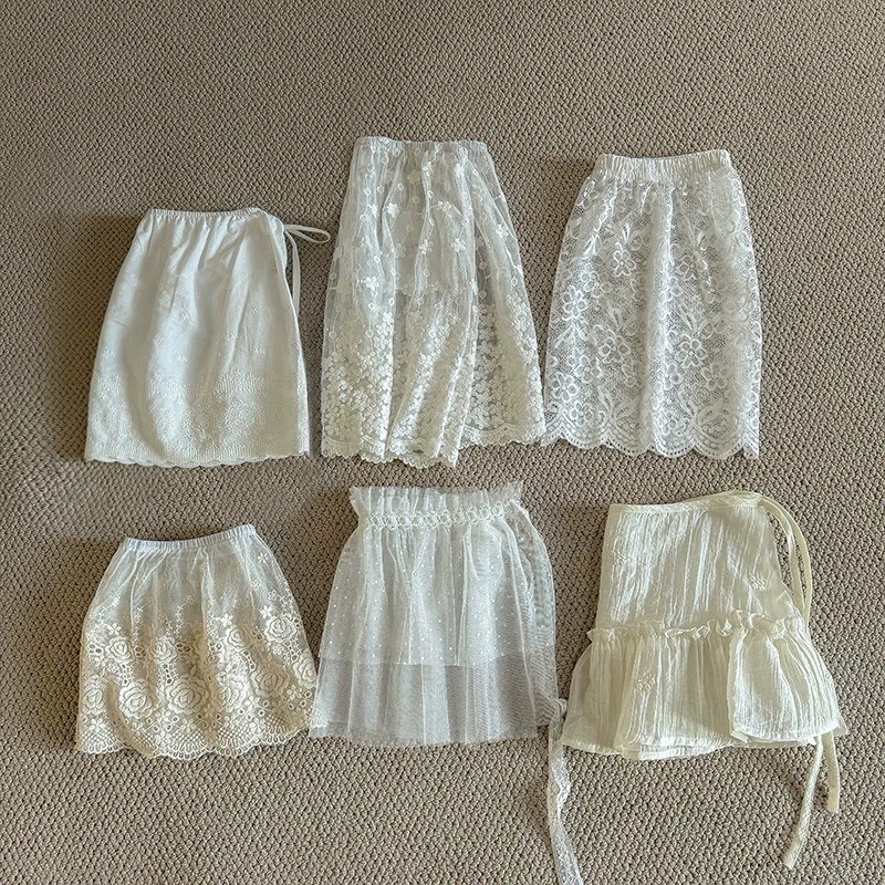 ❣️W ฤดูหนาวผู้หญิง All-Match A-Line กระโปรงสีทึบลูกไม้ตาข่าย Laced-Up ผ้าม่านผายลมหวาน H