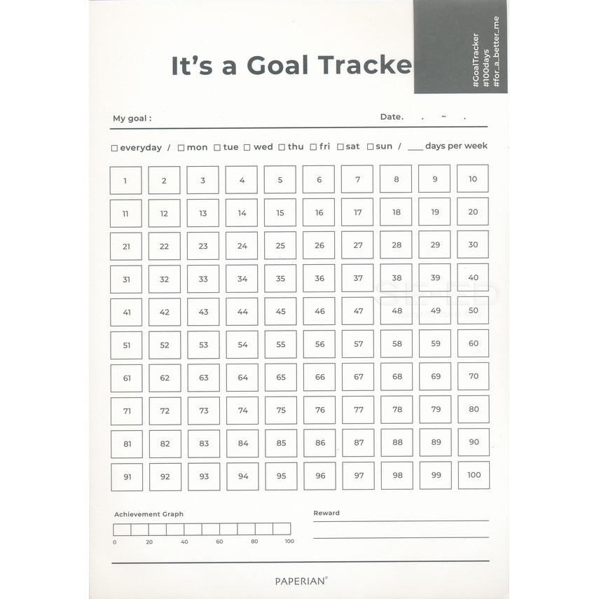 Goal Tracker 100 Days A4 01 White