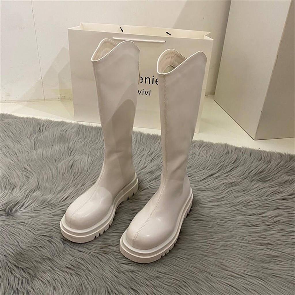 สินค้ามาใหม่ แฟชั่นสบายๆ long boots รองเท้าบูทสูงผู้หญิง ส้นหนา2.36นิ้ว/6ซม ทรงสวยแมทช์ได้ทุกชุด
