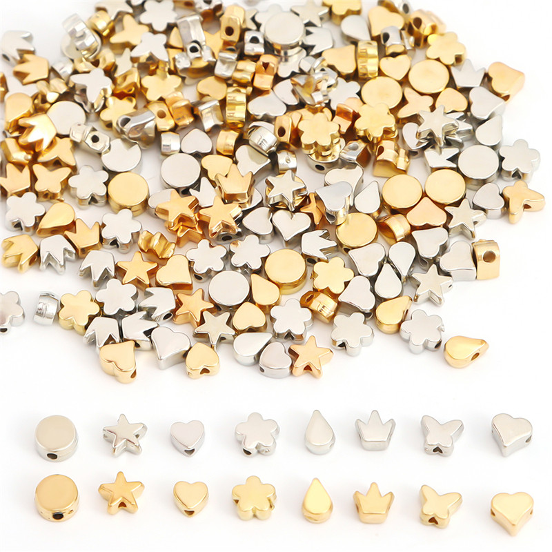 100pcs Gold Silver สี Star Love สัตว์รูปร่าง CCB ลูกปัด Big Hole Spacer ลูกปัดสําหรับเครื่องประดับทํา DIY สร้อยข้อมือสร้อยคอ