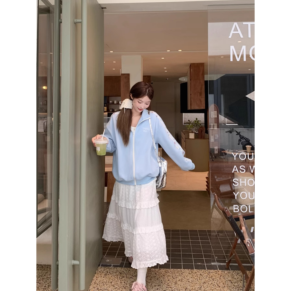 Solovely ผู้หญิง สไตล์เกาหลี ลายทาง แขนยาว แจ็คเก็ต ปักลาย ซิป เสื้อสเวตเตอร์ - รูปที่ 5