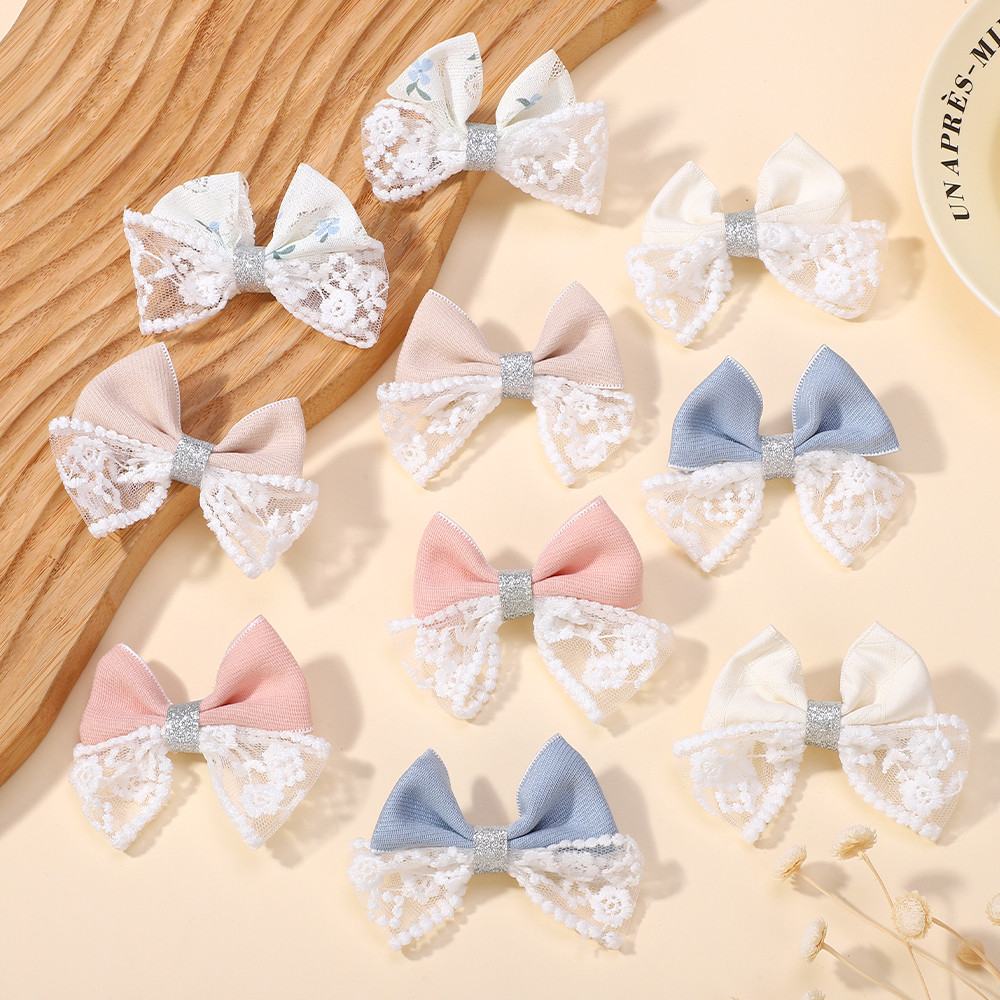 5 สีผ้าโบว์ลูกไม้บูติกกิ๊บติดผมสาวริบบิ้นกิ๊บติดผมที่ละเอียดอ่อนสไตล์เจ้าหญิง หมวก - รูปที่ 3