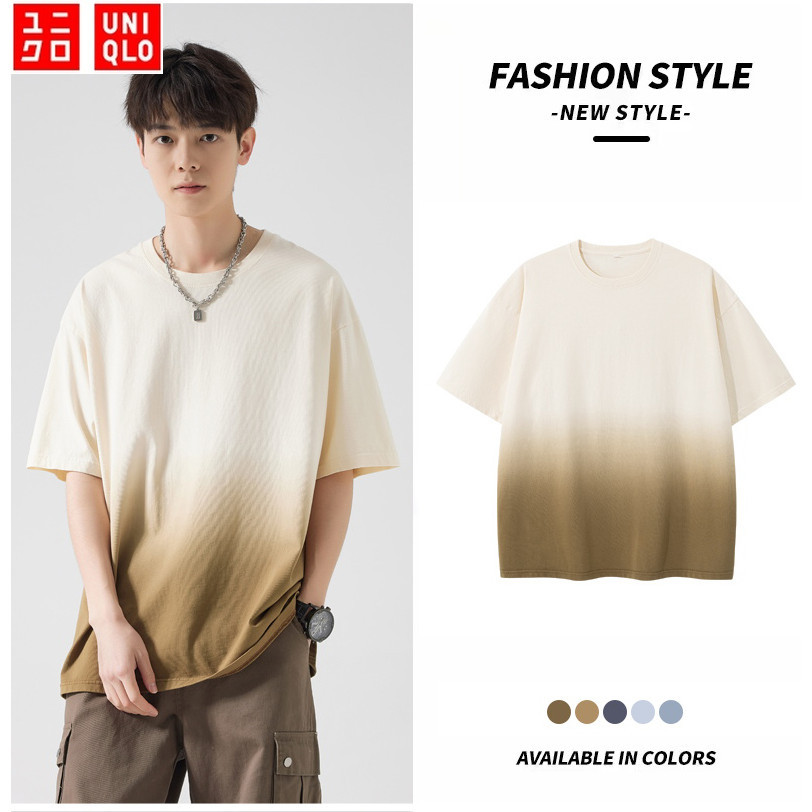 【ใหม่】UNIQLO สินค้าใหม่ เสื้อยืดแขนสั้น ผ้าฝ้ายแท้ ไล่โทนสี แฟชั่นฤดูร้อน