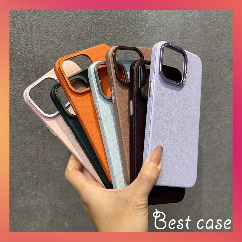 เคสโทรศัพท์มือถือหนัง กรอบโลหะ สีส้ม สําหรับ iPhone 15 14 13 12 pro max