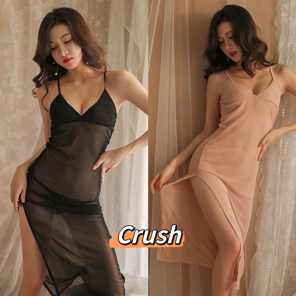 Crush ชุดนอนเซ็กซี่ ชุดชั้นใน ซีทรูเซ็กซี่ ชุดนอน เดรสยาวสายเดี่ยว สายไขว้หลังผ่าข้าง พร้อมส่งจากไทย (HQP-14)