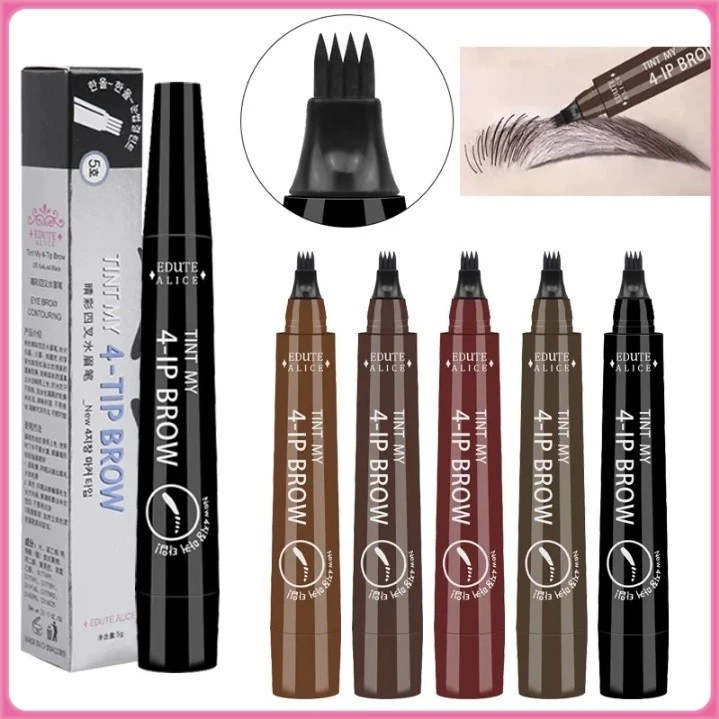 YTL ดินสอเขียนคิ้ว หัวแปรงสี่แฉก กันน้ำ ติดทนนาน สีดํา สีน้ำตาล 4 ชิ้น พร้อมแปรงปัดคิ้ว เนื้อดี เขียนง่าย เส้นคม