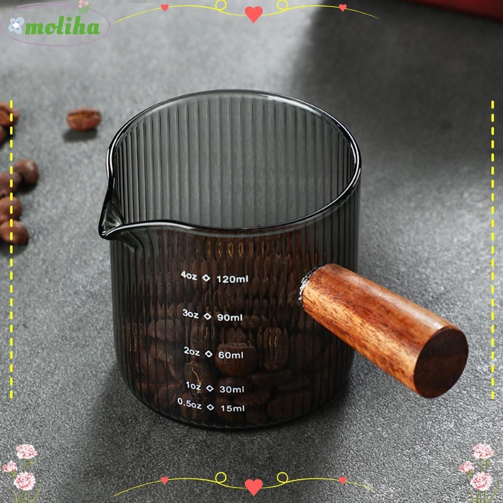 Moliha ถ้วยตวงนม เอสเปรสโซ่ แนวตั้ง สีเทา ทําความสะอาดง่าย ด้ามจับไม้ อเนกประสงค์