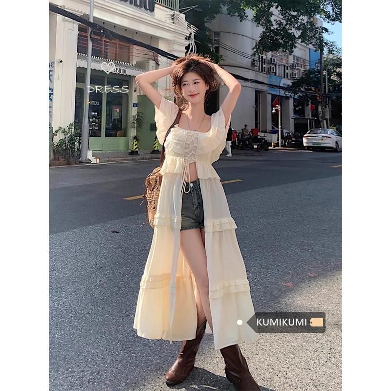 ชุดเดรสคาร์ดิแกน เปิดไหล่ข้างเดียว เข้ารูป แต่งลูกไม้ กันแดด สําหรับผู้หญิง